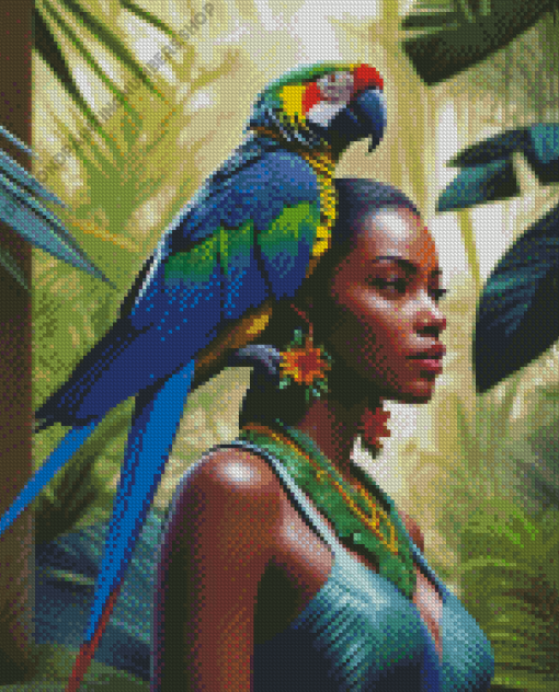 African Woman And Parrot Diamond Painting