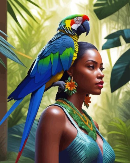 African Woman And Parrot Diamond Painting