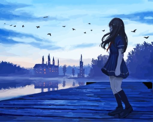 Anime Girl And Castle Diamond Painting