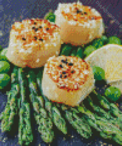 Asparagus With Scallops Dish Diamond Painting