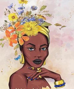 Black African Floral Woman Diamond Painting