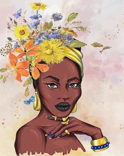 Black African Floral Woman Diamond Painting