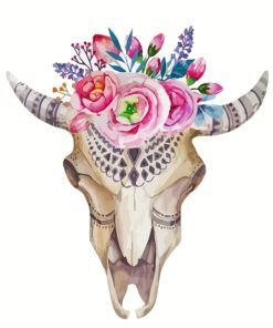 Bull Skull With Flowers On Head Diamond Painting