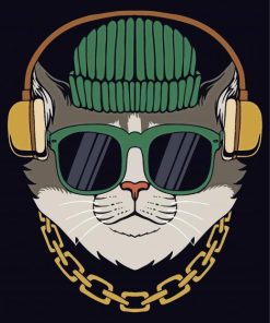 Cat With Headphones And Glasses Diamond Painting