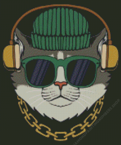 Cat With Headphones And Glasses Diamond Painting