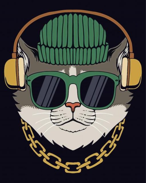 Cat With Headphones And Glasses Diamond Painting