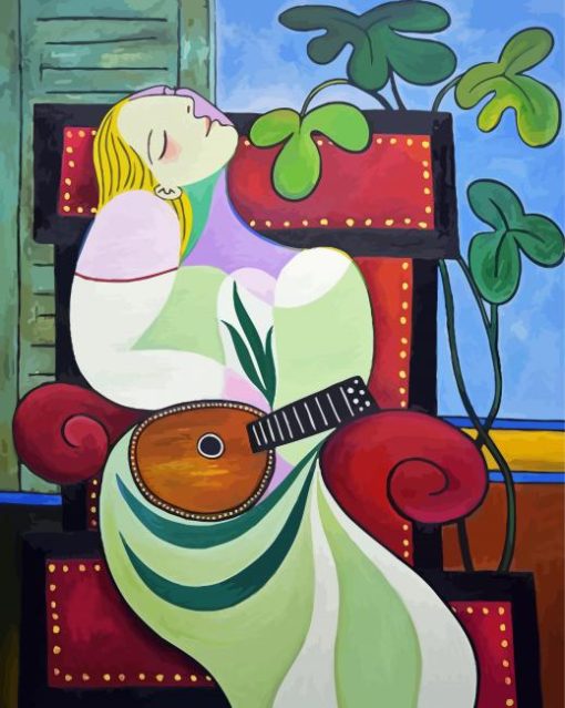 Dreaming Woman With Mandolin Diamond Painting