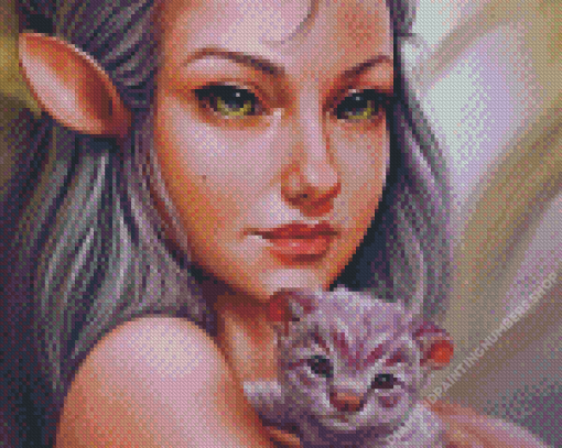 Fantasy Cat And Elf Diamond Painting