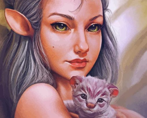 Fantasy Cat And Elf Diamond Painting