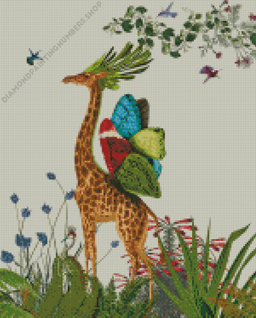 Giraffe With Butterflies Wings Diamond Painting