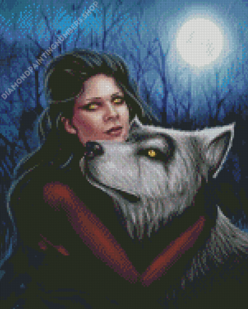 Gothic Woman With Wolf Diamond Painting