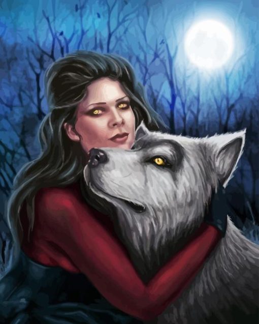 Gothic Woman With Wolf Diamond Painting