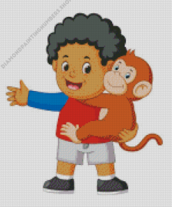 Kid Holding Monkey Diamond Painting