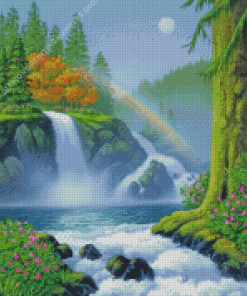 Nature Forest Waterfall Diamond Painting