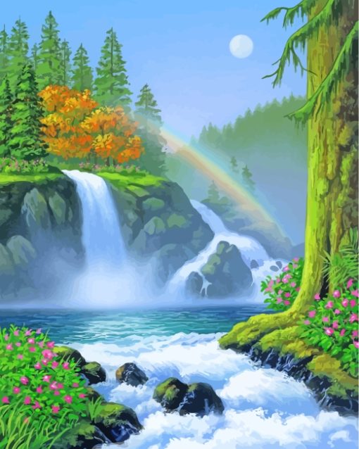 Nature Forest Waterfall Diamond Painting