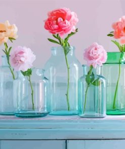 Peonies In Glass Bottles Diamond Painting