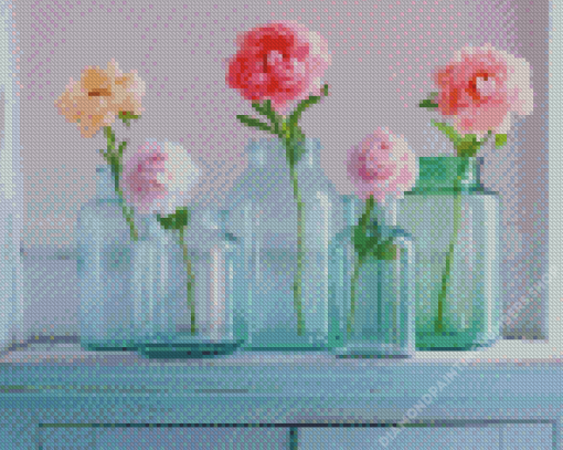 Peonies In Glass Bottles Diamond Painting