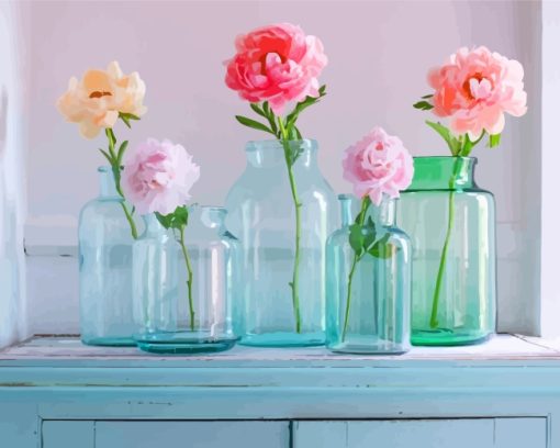 Peonies In Glass Bottles Diamond Painting