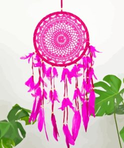 Pink Dream Catcher With Green Leaves Diamond Painting