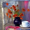 Poppies And Coffee Vintage Chair Diamond Painting