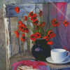 Poppies And Coffee Vintage Chair Diamond Painting