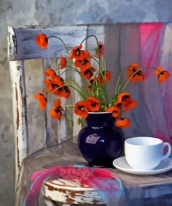 Poppies And Coffee Vintage Chair Diamond Painting