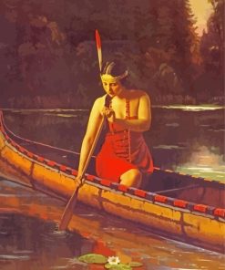 Red Indian Girl Canoeing Diamond Painting