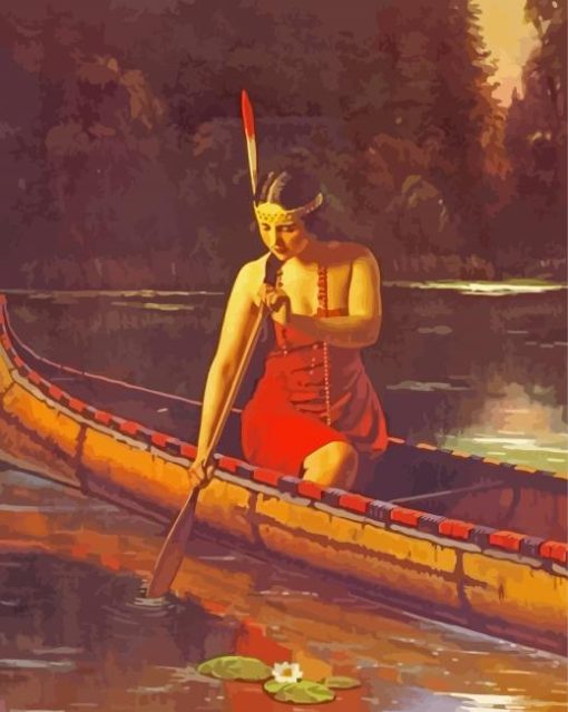 Red Indian Girl Canoeing Diamond Painting