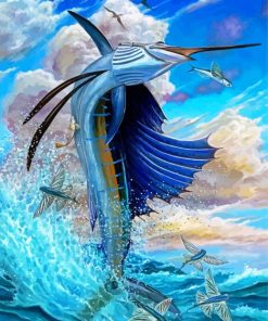 Sailfish And Flying Fish Diamond Painting