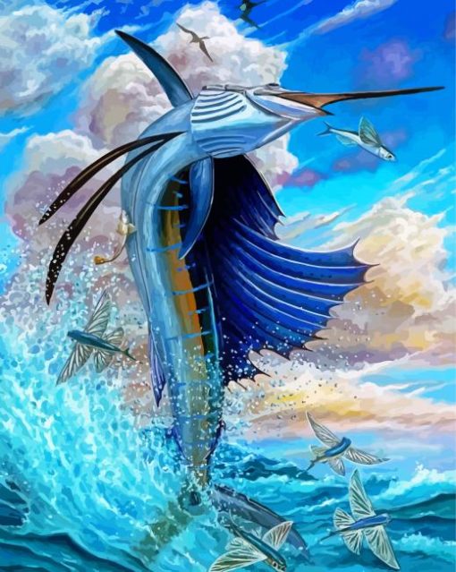 Sailfish And Flying Fish Diamond Painting