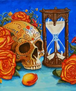 Sand Clock With Skulls And Roses Diamond Painting