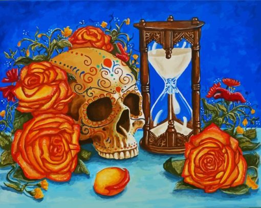 Sand Clock With Skulls And Roses Diamond Painting