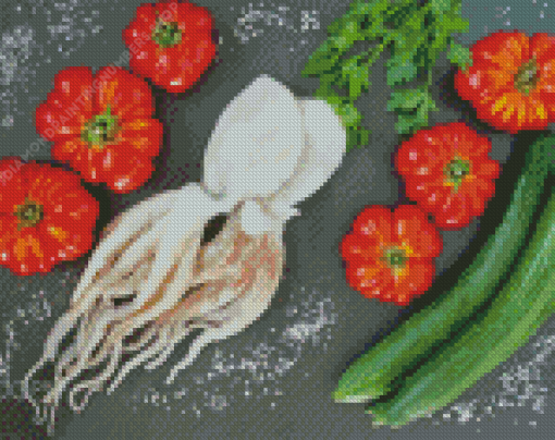 Sea Squid And Vegetables Diamond Painting