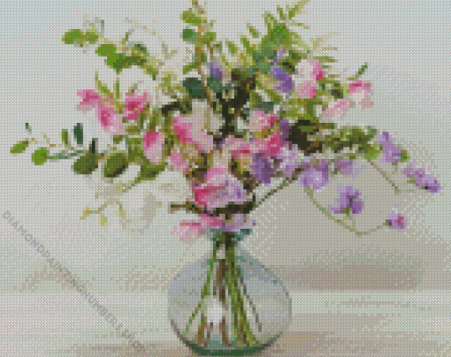 Sweetpea Bouquet Vase Diamond Painting