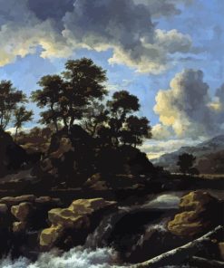 Waterfall At Sunset By Ruisdael Diamond Painting