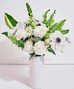 White Flowers In White Vase Diamond Painting