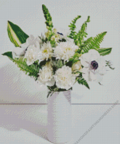 White Flowers In White Vase Diamond Painting