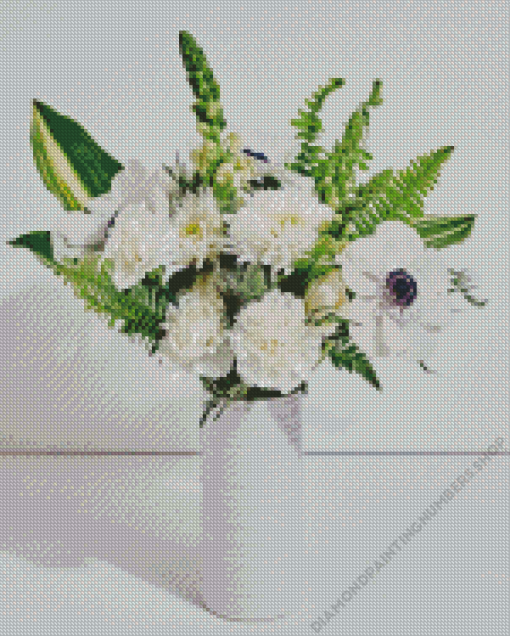 White Flowers In White Vase Diamond Painting