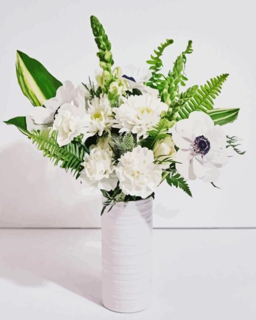 White Flowers In White Vase Diamond Painting