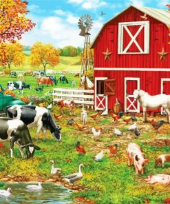 Autumn Farm With Animals Diamond Painting