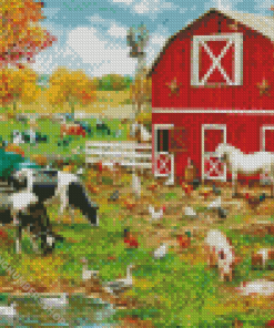 Autumn Farm With Animals Diamond Painting