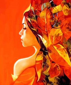 Autumn Girl Leaves Diamond Painting