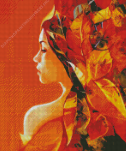 Autumn Girl Leaves Diamond Painting