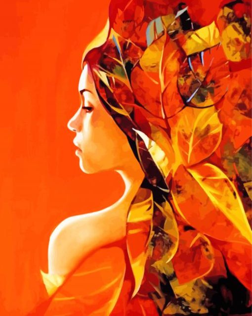 Autumn Girl Leaves Diamond Painting