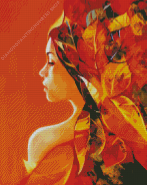 Autumn Girl Leaves Diamond Painting