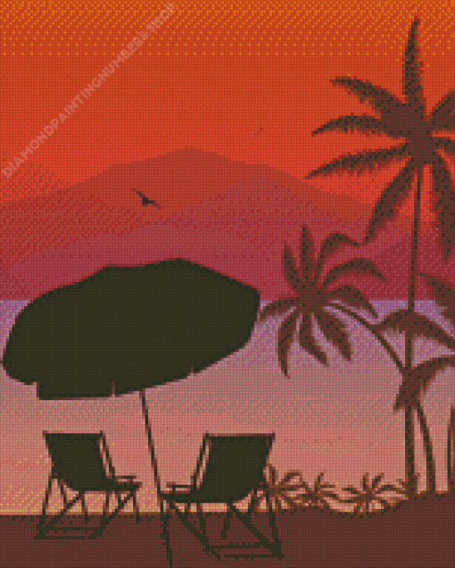 Beach Sunset With Palm Trees Diamond Painting