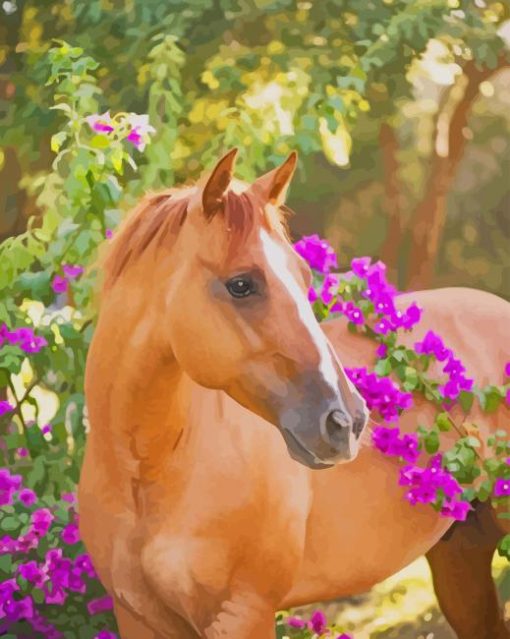 Brown Horse With Flowers Diamond Painting