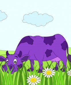 Cartoon Purple Cow Diamond Painting