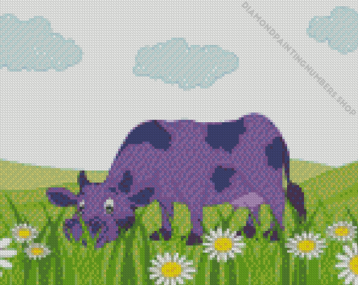 Cartoon Purple Cow Diamond Painting