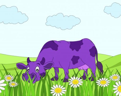 Cartoon Purple Cow Diamond Painting